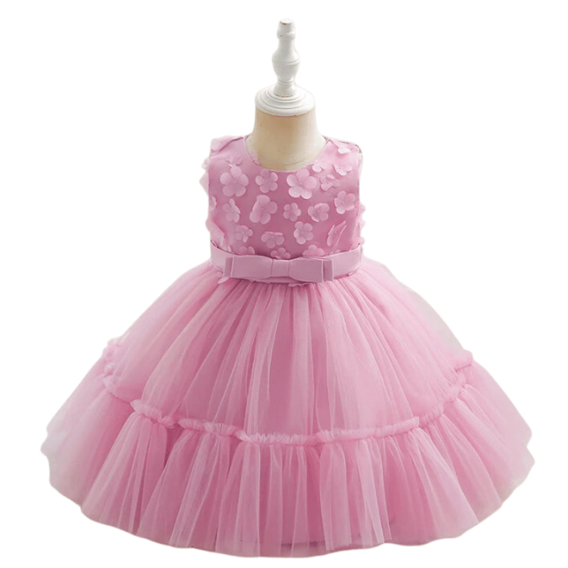 Vestido de Flores com Laço Infantil Rosa - Vilumagazine