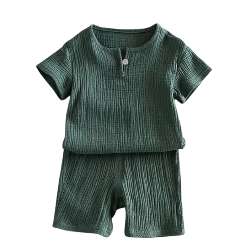 Camiseta e Shorts Infantil Casual Linho e Algodão - Verde -Vilumagazine