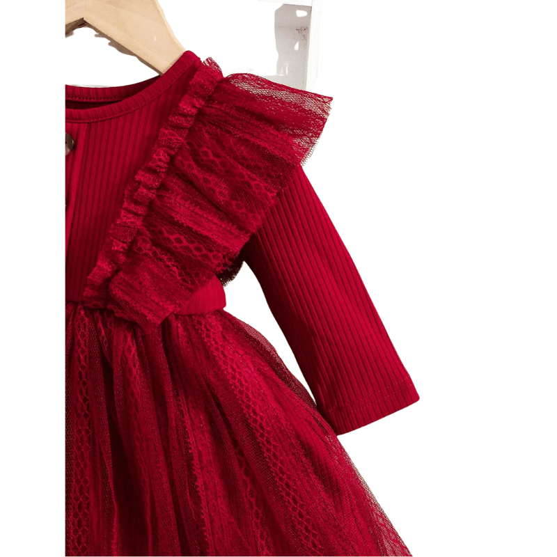 Vestido Infantil Romântico de Malha com Laço de Cabeça Vermelho - Vilumagazine