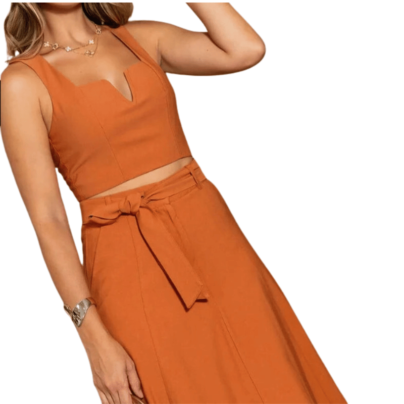 Conjunto Feminino Elegante com Saia Midi Laranja - Vilumagazine