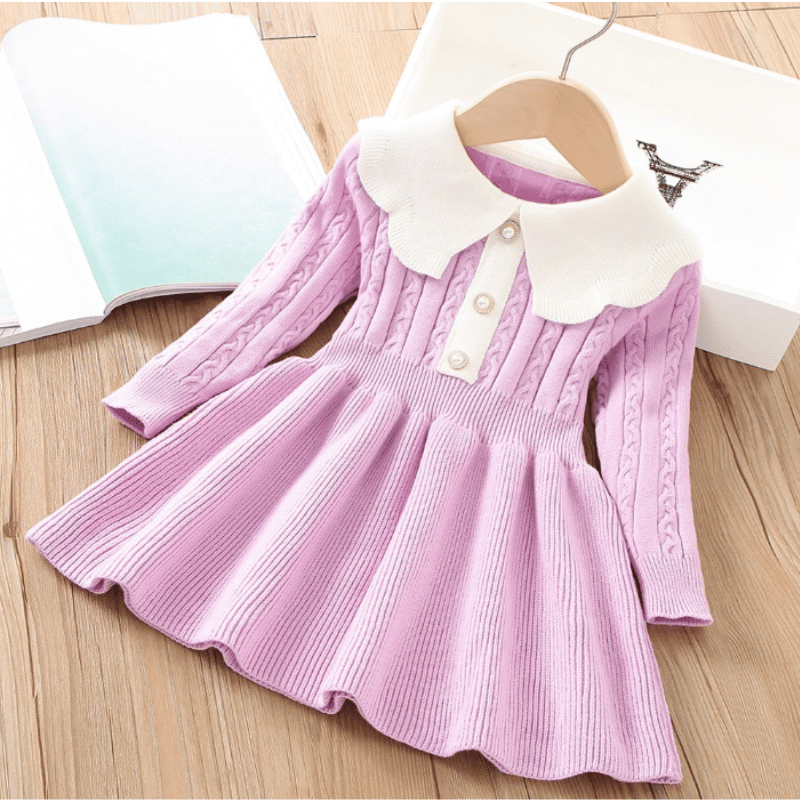 Vestido Inverno De Tricô Manga Longa Infantil Roxo Claro - Vilumagazine