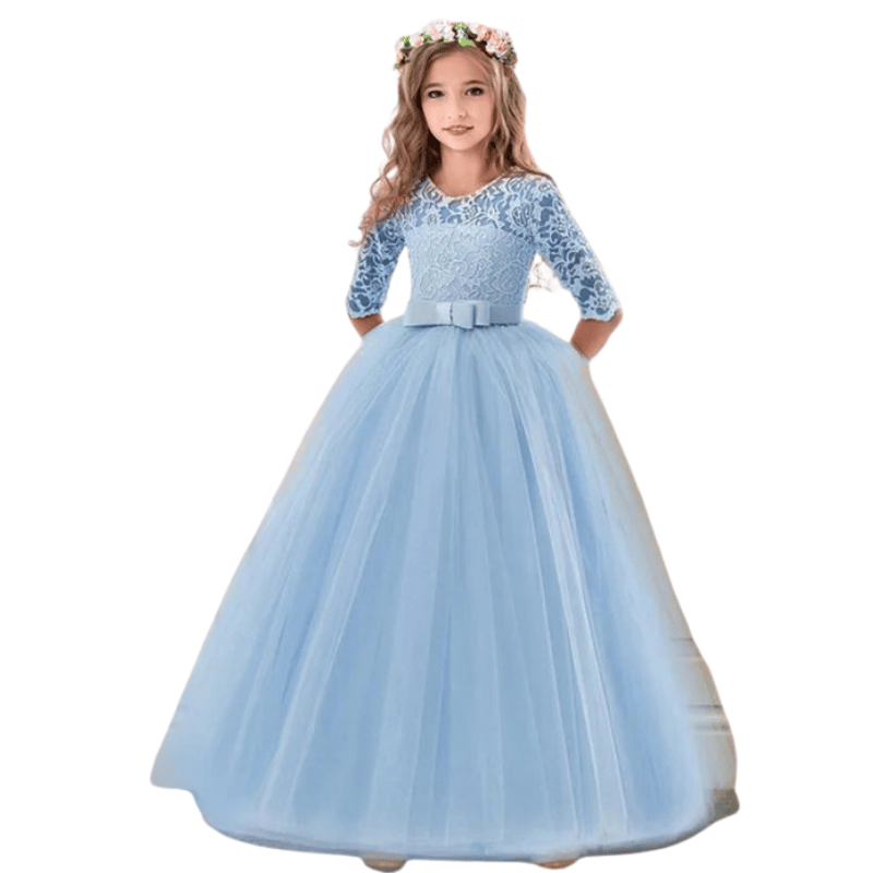 Vestidos infantil de Renda Longo Cintura Alta Azul- Vilumagazine