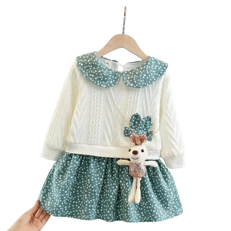 Vestido Infantil Floral Manga Longa Verde - Vilumagazine