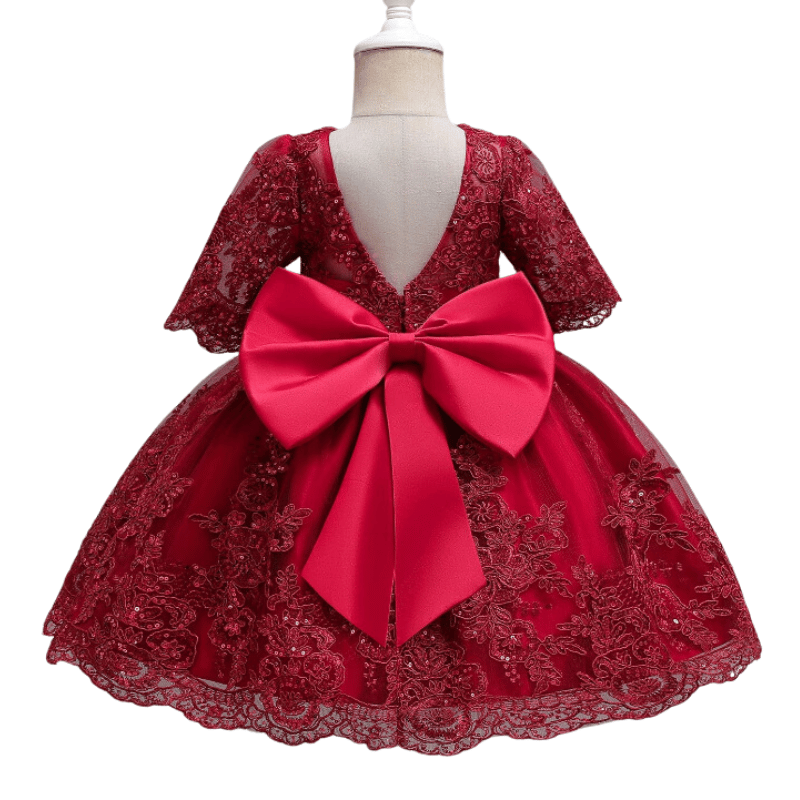 Vestido Infantil com Laço nas Costas Para Festa Luxo Vermelho - Vilumagazine