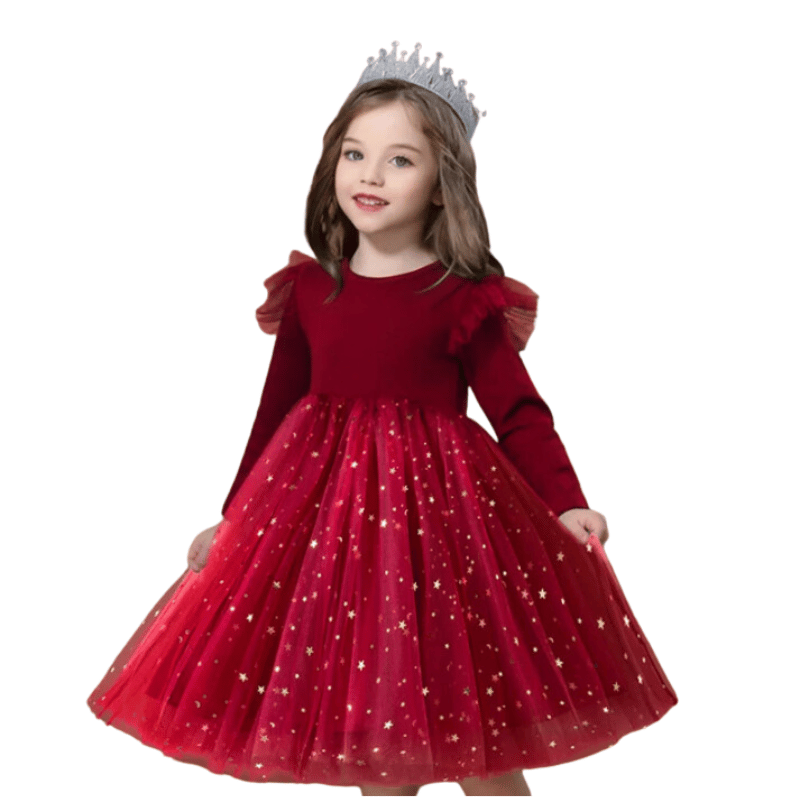 Vestido Infantil Manga Longa e Tule Tutu Vermelho - Vilumagazine