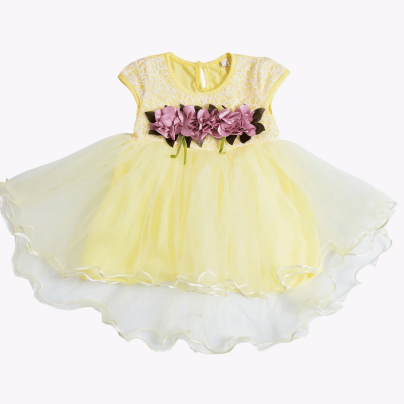 Vestido Infantil Renda com Rosas Amarelo - Vilumagazine