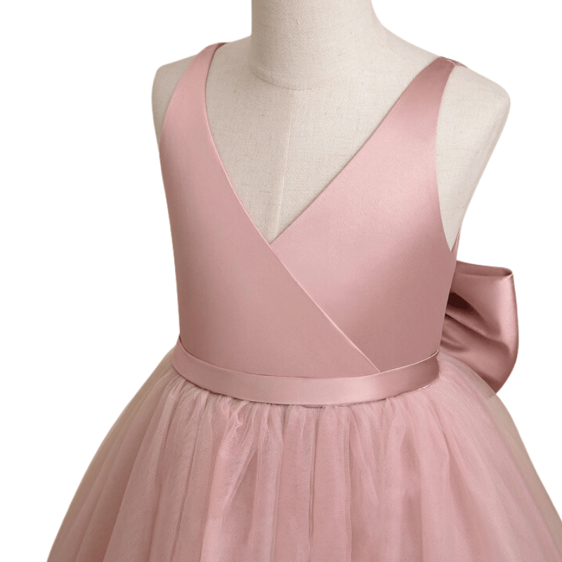 Vestido de Baile Feminino com Laço Para Criança e Adolescente Rosa - Vilumagazine