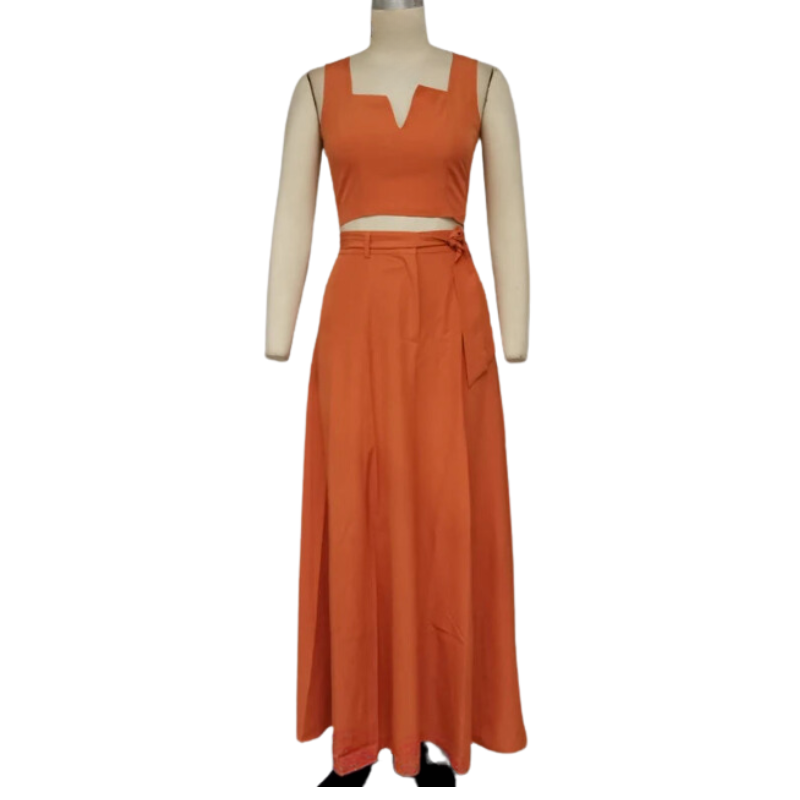 Conjunto Feminino Elegante com Saia Midi Laranja - Vilumagazine