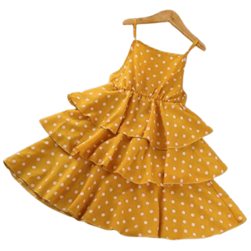 Vestido Infantil Verão de Bolinhas Amarelo - Vilumagazine