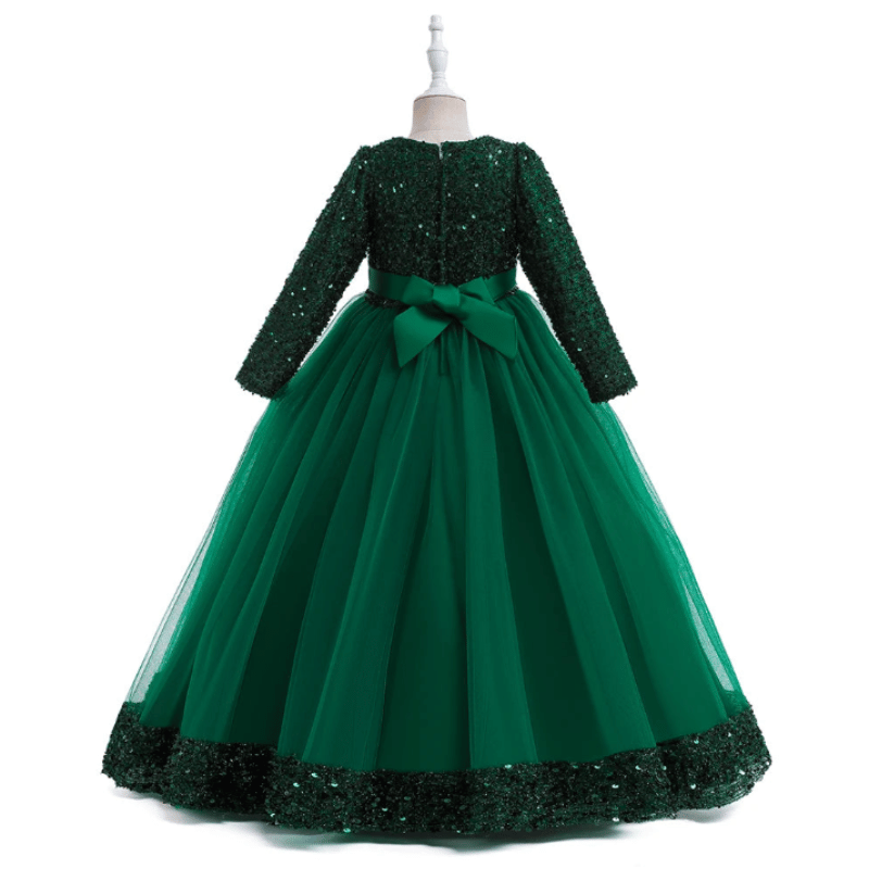 Vestidos de Festa Infantil Estilo Princesa Com Manga Longa Verde - Vilumagazine