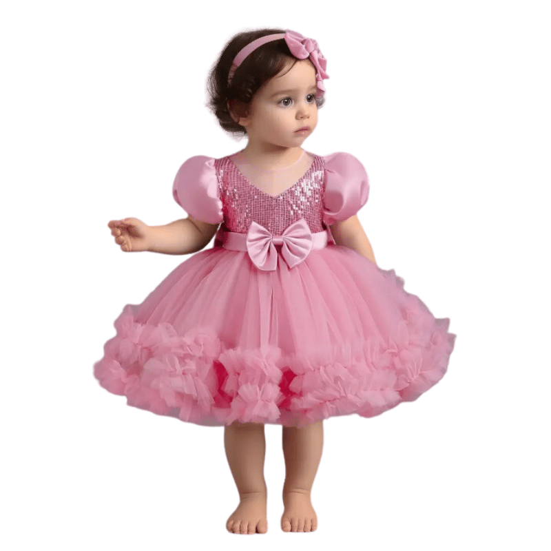 Vestido de Festa Infantil Laço Fofo Rosa - Vilumagazine