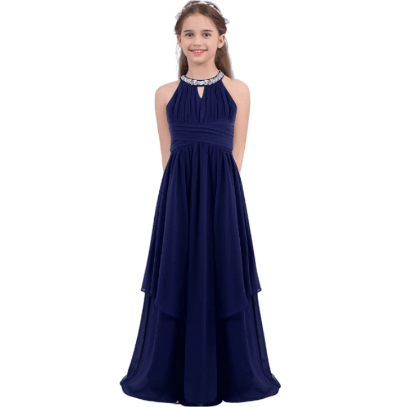 Vestido de Festa Longo de Chiffon Para Adolescentes Azul Marinho - Vilumagazine