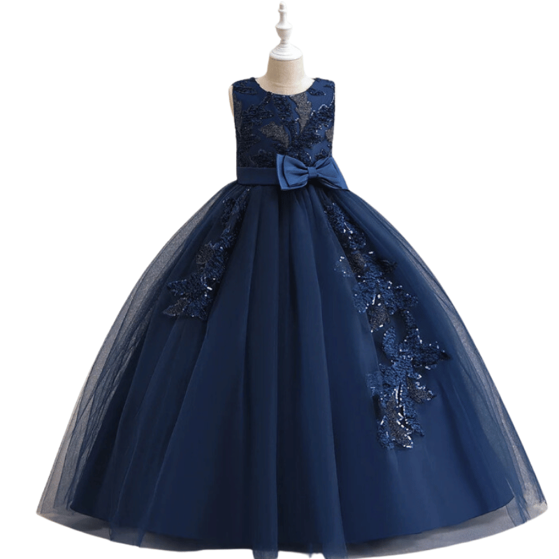 Vestido de Festa Infantil Com Bordado de Renda Azul - Vilumagazine