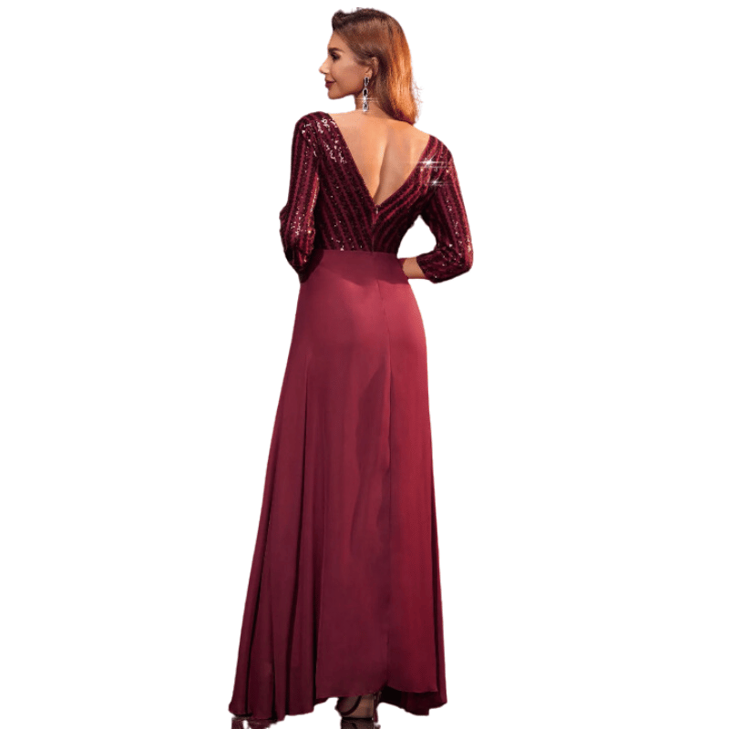 Vestido com Lantejoulas e Chiffon Para Festa Vinho - Vilumagazine