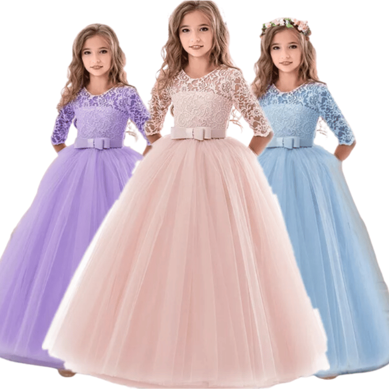 Vestidos infantil de Renda Longo Cintura Alta - Vilumagazine