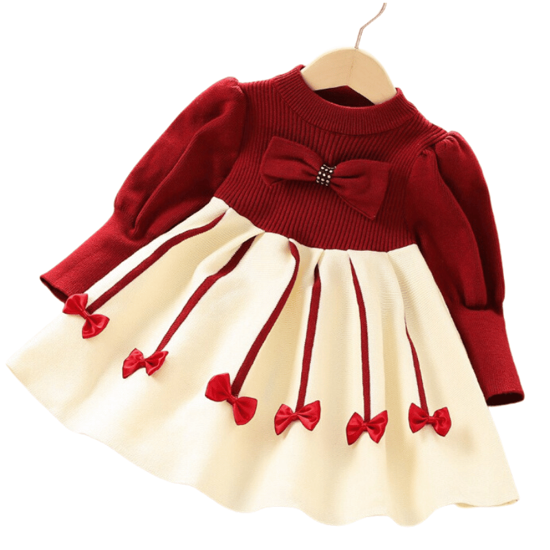 Vestido Infantil Feminino Tricô Laços Vermelho-Vilumagazine