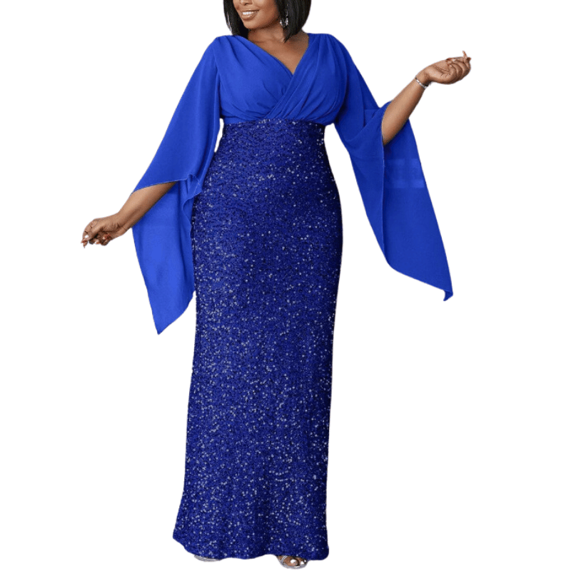 Vestido de Luxo Plus Size com Brilho Azul - Vilumagazine