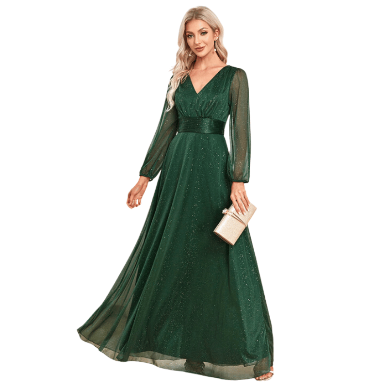 Vestido de Festa Chiffon Elegante Com Brilho Verde - Vilumagazine