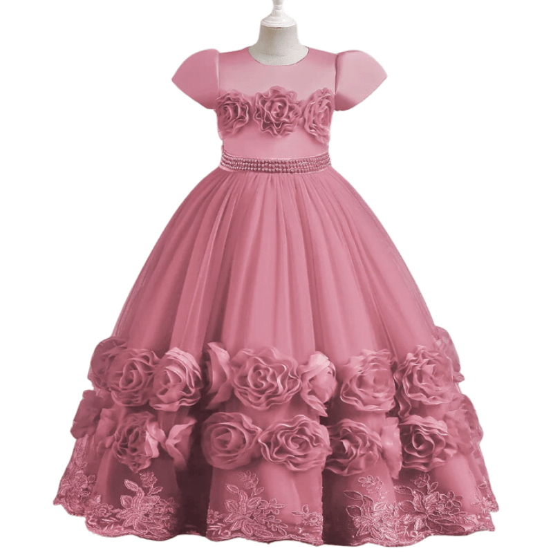 Vestidos de Festa Infantil Grandes Flores Rosa - Vilumagazine