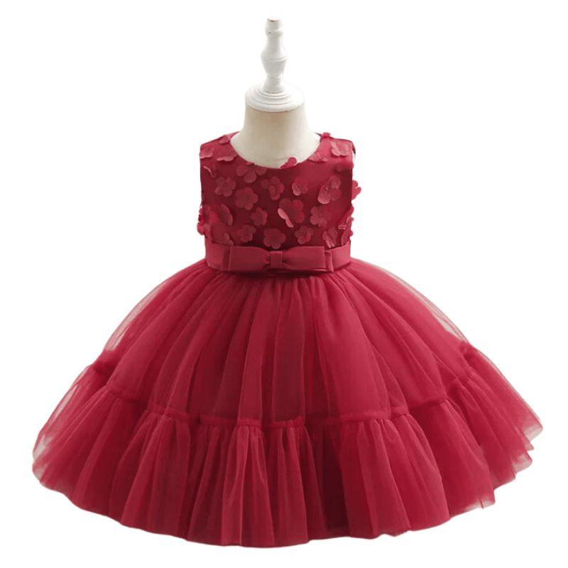 Vestido de Flores com Laço Infantil Vermelho