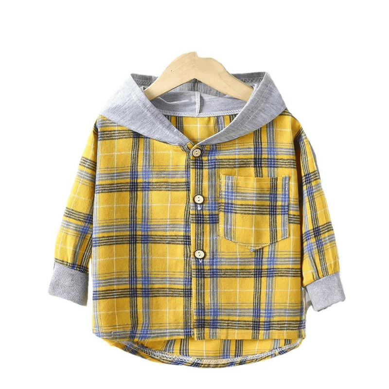 Camisa Infantil com Capuz Xadrez Amarelo - Vilumagazine