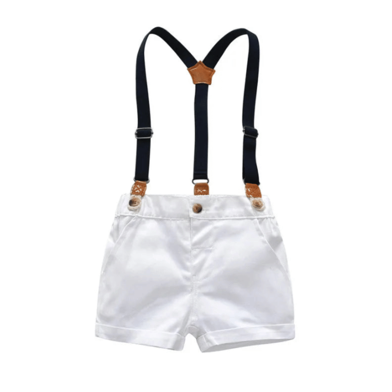 Conjunto Para Menino com Camisa, Gravata, Shorts e Suspensórios Azul - Vilumagazine