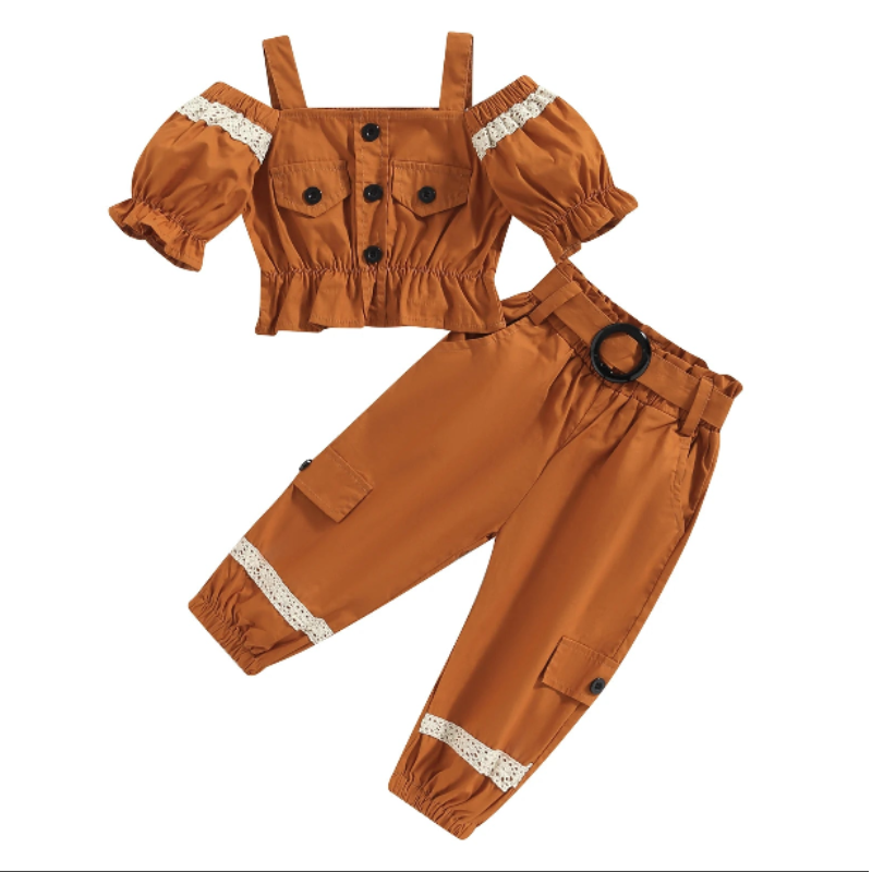 Conjunto Infantil Plissado Top e Calça Cargo