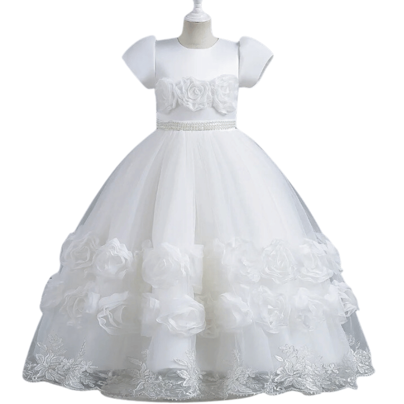 Vestidos de Festa Infantil Grandes Flores Branco - Vilumagazine