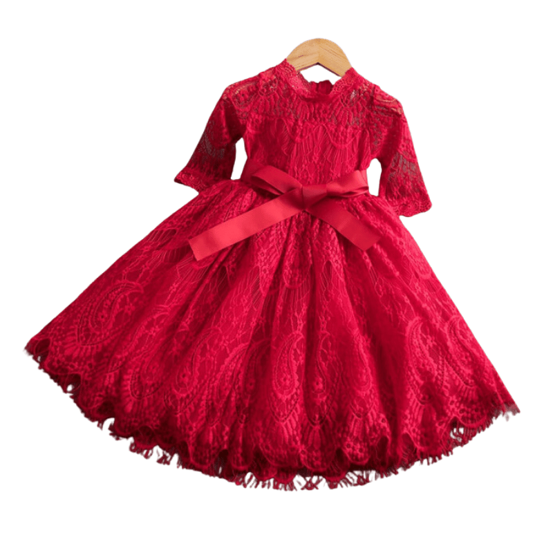 Vestido Infantil Princesa Flor de Renda Vermelho-Vilumagazine