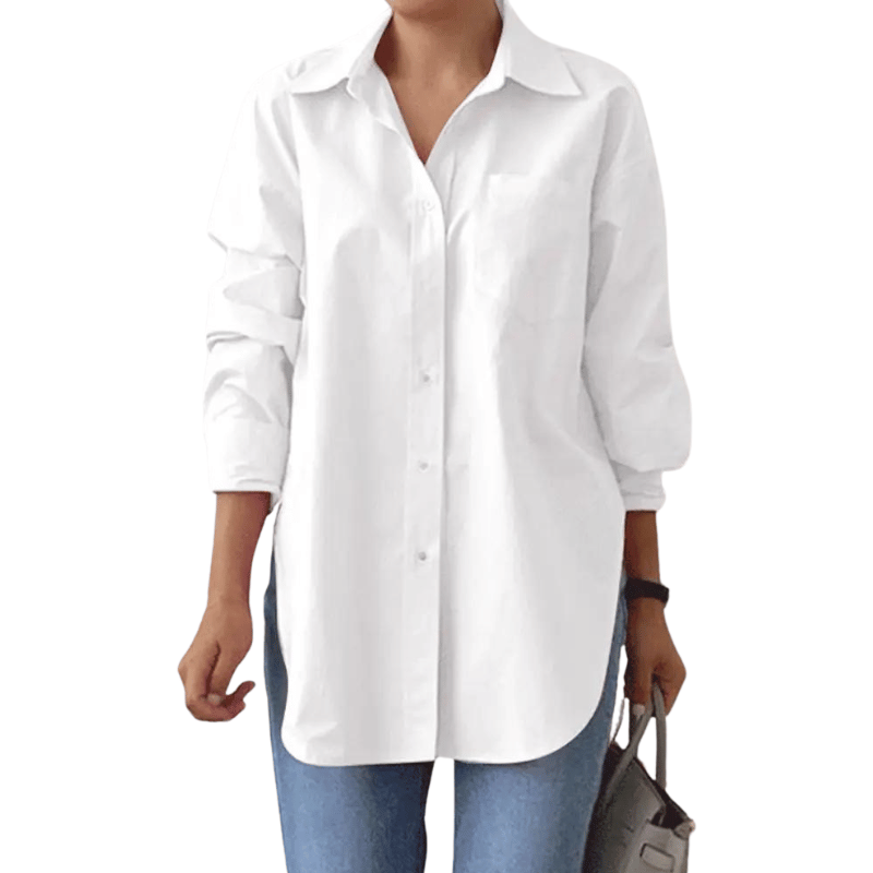 Camisa Feminina Elegante Manga Longa Branca - Vilumagazine