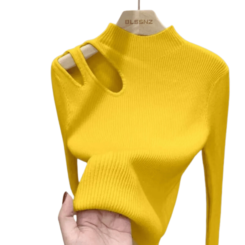 Suéter Feminino de Malha com Gola Alta Básico Amarelo - Vilumagazine