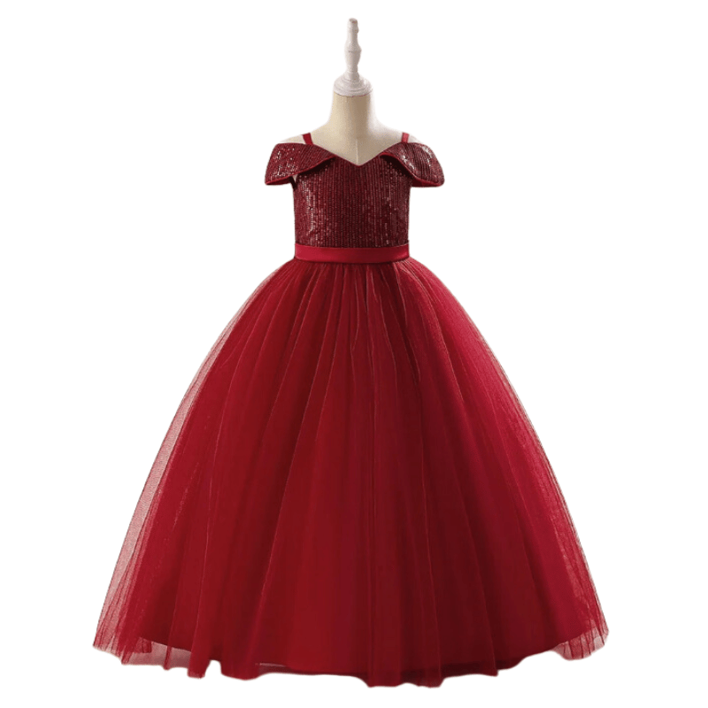 Vestidos de Festa Longo com Lantejoulas de Princesa Vermelho Vinho- Vilumagazine