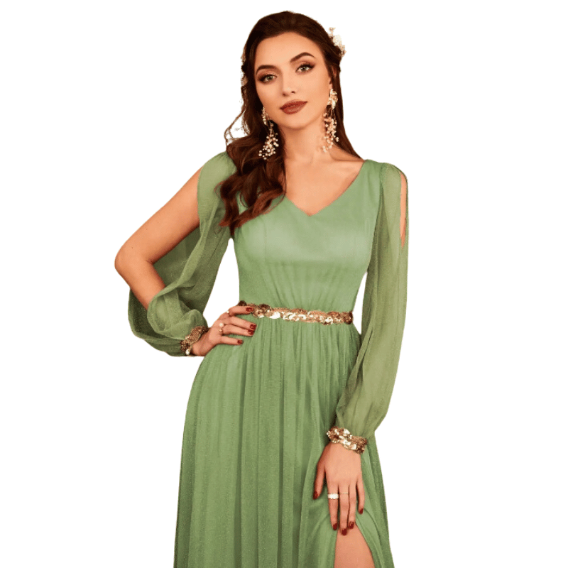 Vestido de Noite Leve e Elegante com Fenda Verde - Vilumagazine