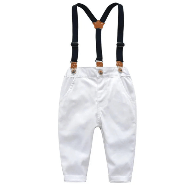 Conjunto Elegante Para Meninos com Suspensórios Branco - Vilumagazine