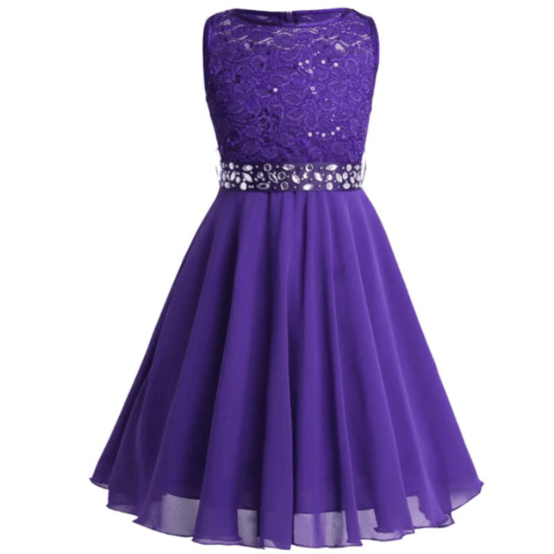 Vestido Elegante de Festa com Renda Para Meninas Roxo - Vilumagazine