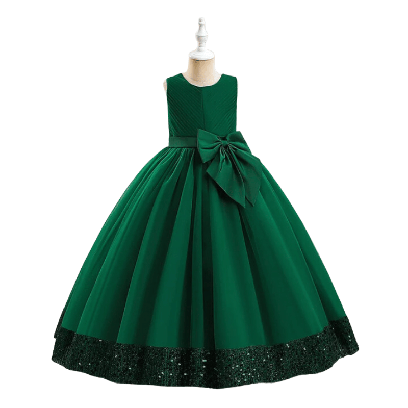 Vestido de Princesa Fofinho com Lantejoulas Verde Escuro - Vilumagazine