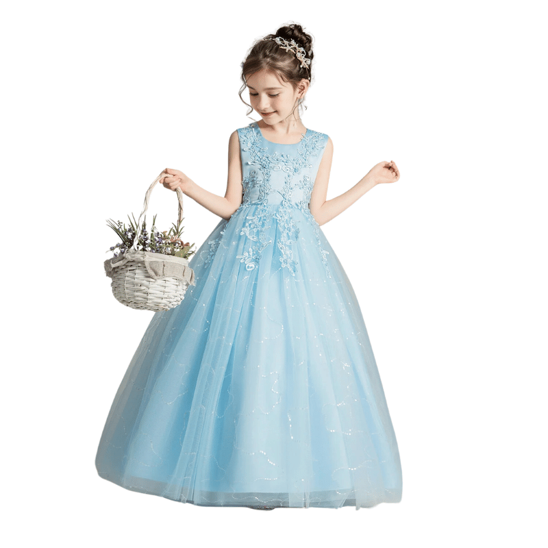 Vestido Infantil Com Renda e Tule Princesa Azul - Vilumagazine