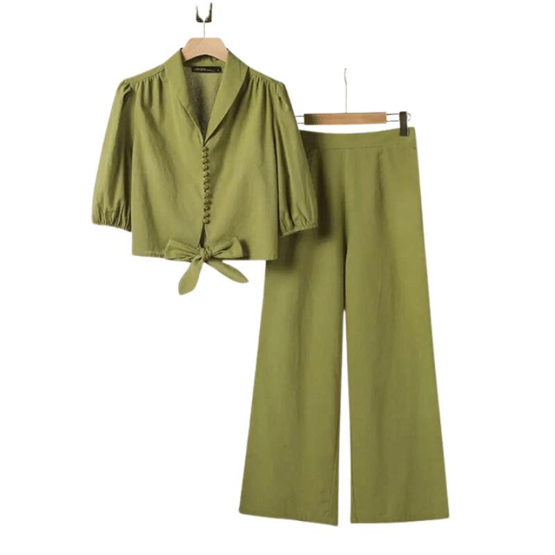 Conjunto Feminino Elegante com Blusa e Calça Verde - Vilumagazine