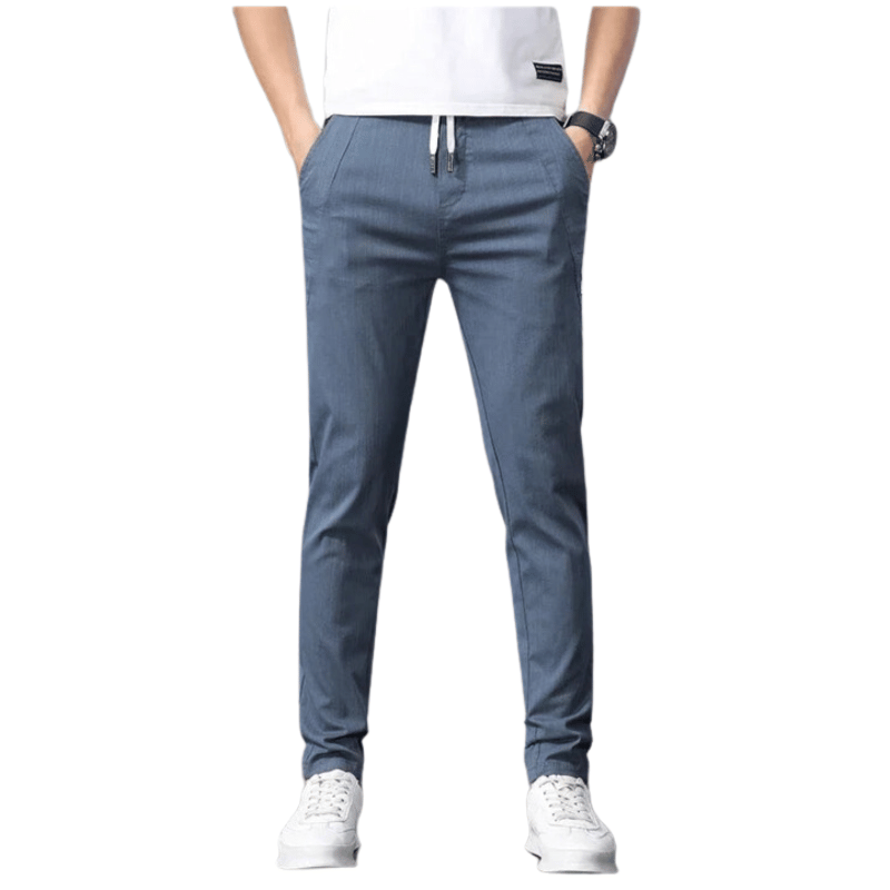 Calça Casual Masculina Reta de Cintura Alta com Cordão Elástico Azul - Vilumagazine