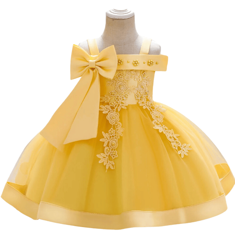 Vestido de Festa Bebê Laço e Renda Amarelo - Vilumagazine