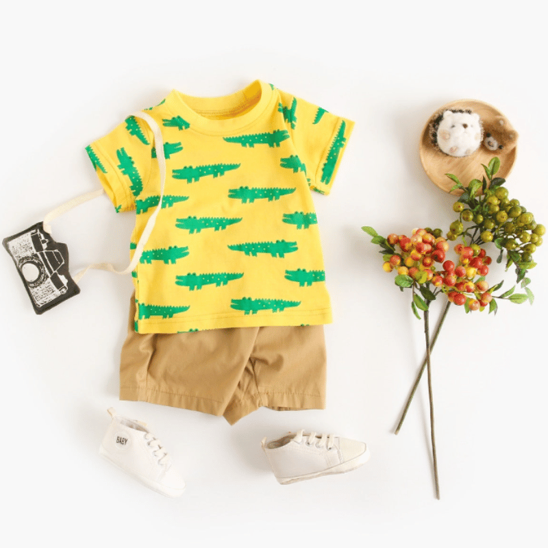 Conjunto Verão Infantil Amarelo e Marrom- Vilumagazine