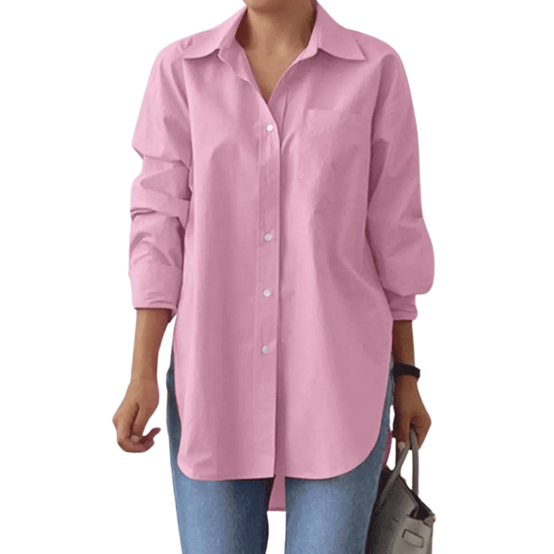 Camisa Feminina Elegante Manga Longa Rosa - Vilumagazine