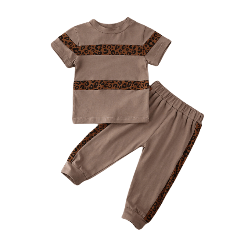 Conjunto Infantil de Algodão 2 Peças Estampa Leopardo Marrom - Vilumagazine