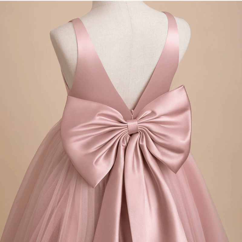 Vestido de Baile Feminino com Laço Para Criança e Adolescente Rosa - Vilumagazine