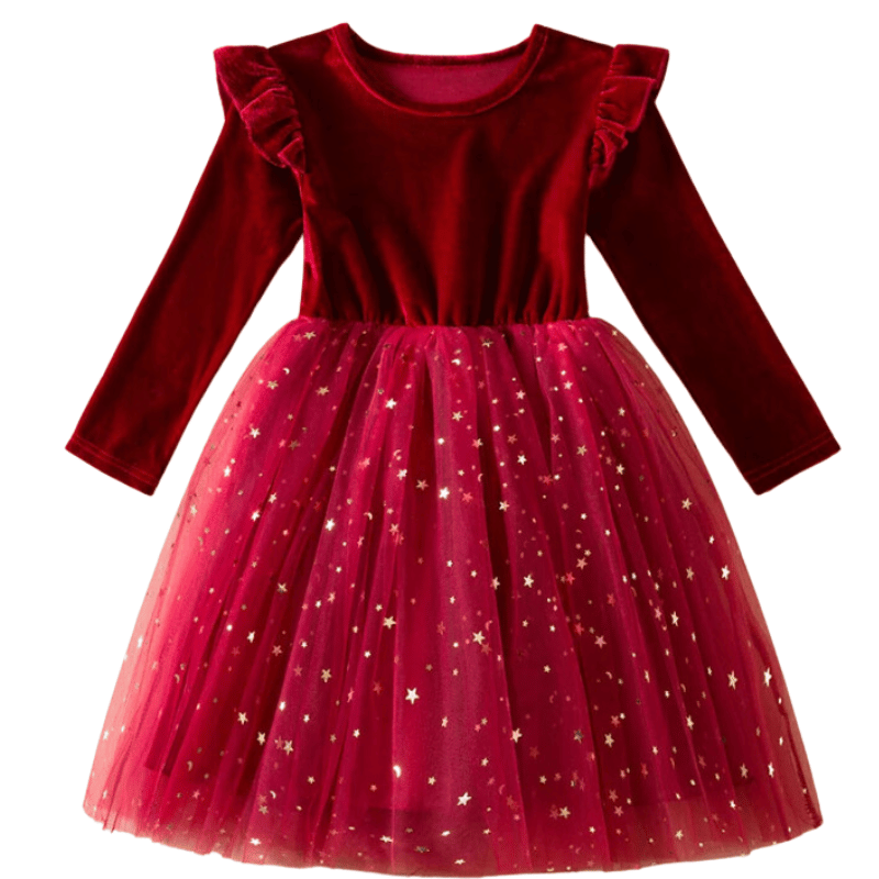 Vestido Infantil Manga Longa e Tule Tutu Vermelho - Vilumagazine