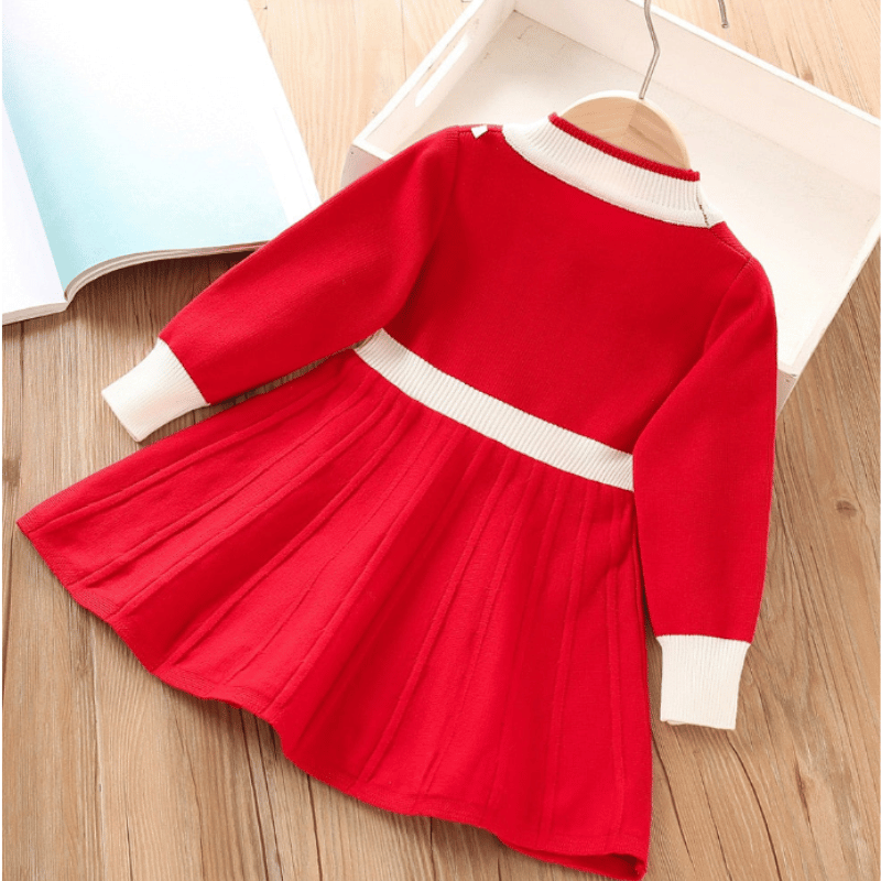 Vestido Infantil de Tricô com Mangas Longas Vermelho - Vilumagazine