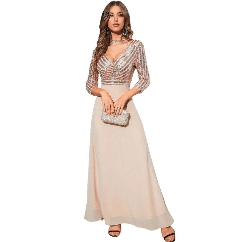 Vestido com Lantejoulas e Chiffon Para Festa Vinho - Vilumagazine