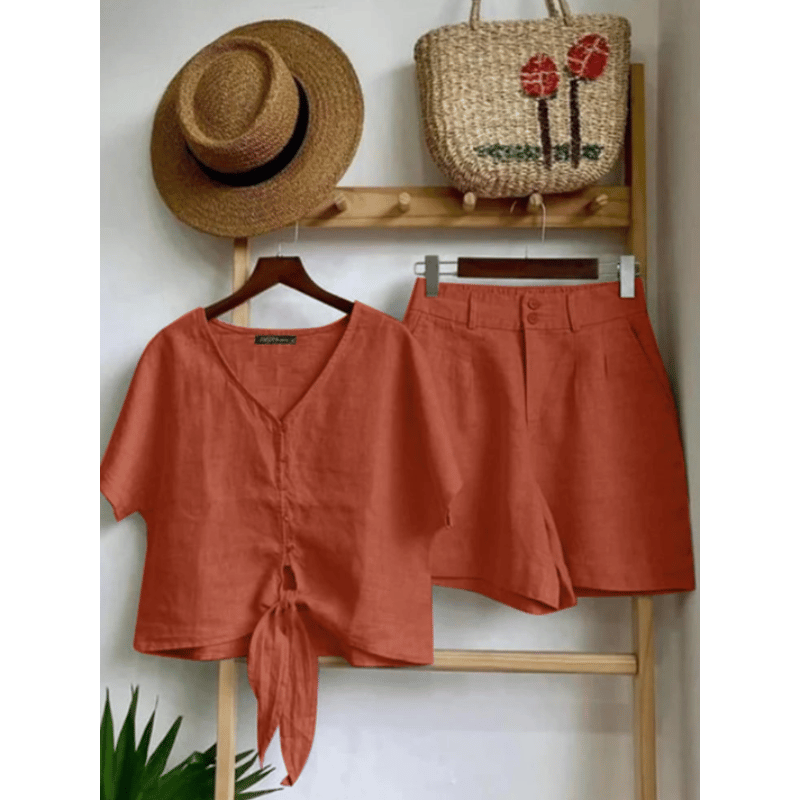 Conjunto Feminino Casual Blusa e Shorts Laranja - Vilumagazine