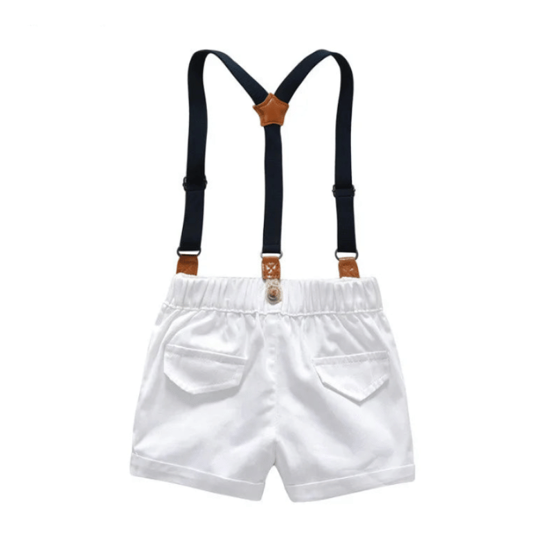 Conjunto Para Menino com Camisa, Gravata, Shorts e Suspensórios Azul - Vilumagazine