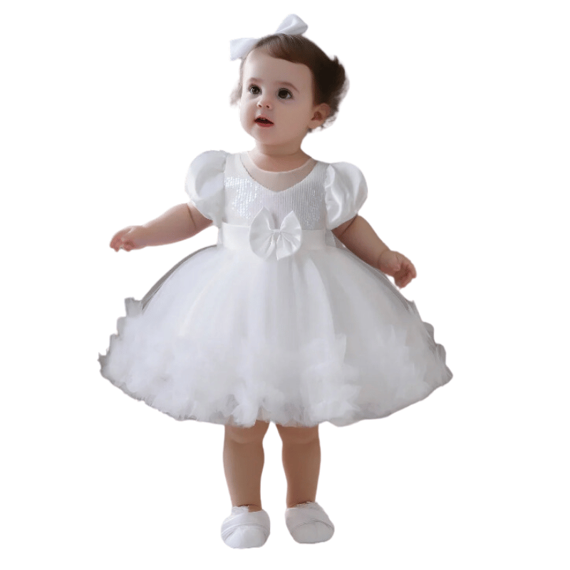 Vestido de Festa Infantil Laço Fofo Branco - Vilumagazine